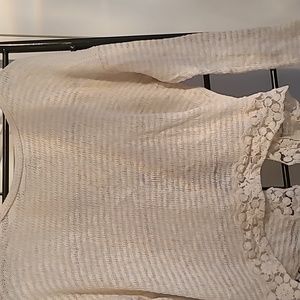 Crop cream sweater w open back lace detail